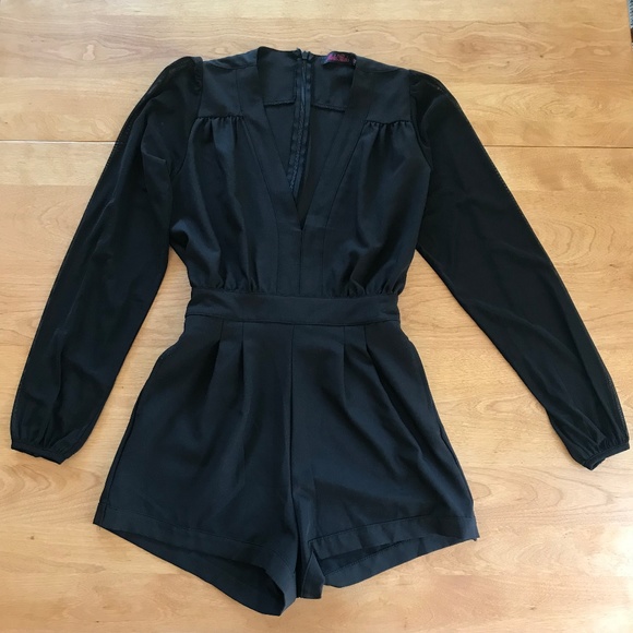 Motel Rocks Other - Motel Rocks Black Romper XS Deep Plunge V